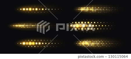 Golden halftone shapes, glowing dynamic elements made from sparkling dots. 130115064