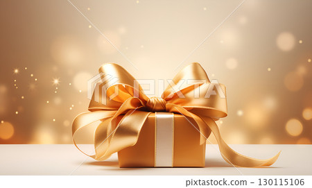 golden gift box with ribbon 130115106
