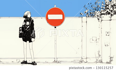 負面情況，如售罄、不可能或反對：以禁止進入標誌和麵無表情的女人為代表 130115257