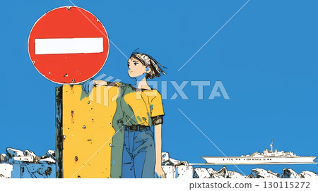 負面情況，如售罄、不可能或反對：以禁止進入標誌和麵無表情的女人為代表 130115272