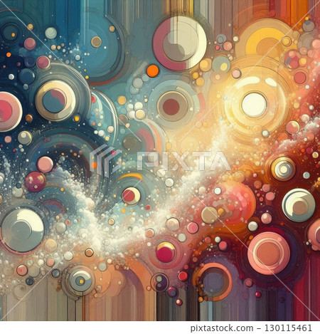 Abstract Cosmic Symphony 70s style in Vibrant Spheres and Dynamic Energy Waves with Generative AI. 130115461