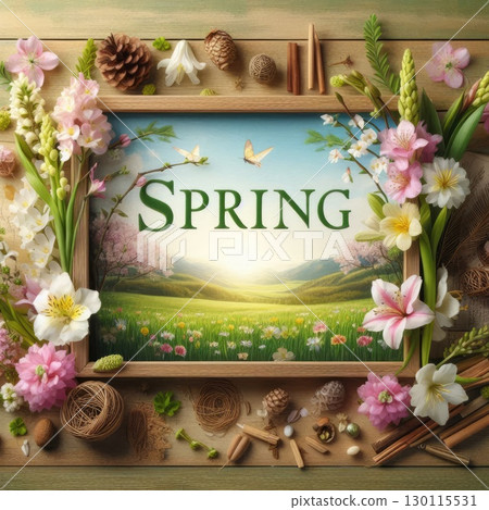Vibrant Spring Typography in Floral Nature-Inspired 3D Lettering with Generative AI. 130115531
