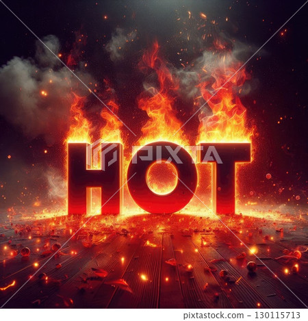 Blazing Typography: Fiery 'HOT' Text Erupting in fire flames with Generative AI. 130115713