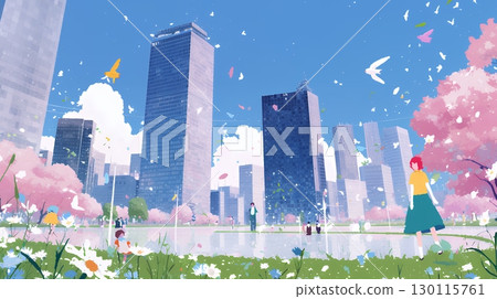 A cityscape with buildings (pop and cute) 130115761