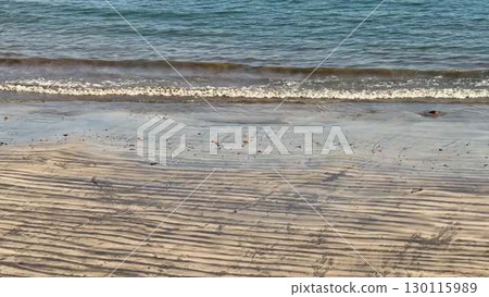 The tranquil beach is complemented by gentle waves that lap softly against the sand The tranquil beach is complemented by gentle waves that lap softly against the sand 130115989