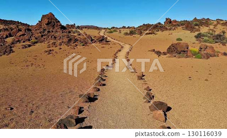A Stunning Desert Landscape featuring a Scenic Pathway along with Unique Rock Formations 130116039