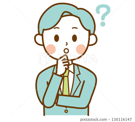 一位身穿西裝、帶問號的男子的插圖 一位身穿西裝、帶問號的男子的插圖 130116147