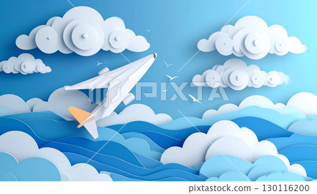 Commercial passenger jet aircraft flying in the sky over clouds 130116200