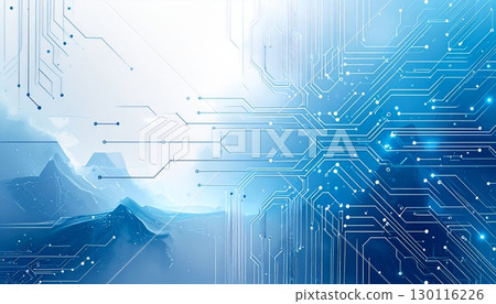 A vibrant blue circuit board design forms a digital backdrop of technology and communication 130116226