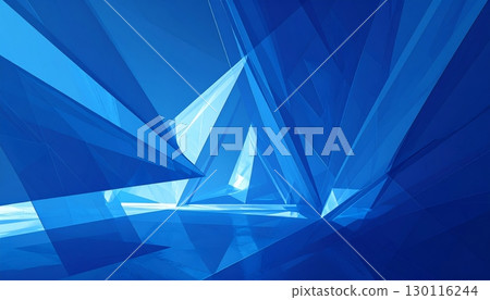 Abstract blue background with a 3D origami paper boat sailing on the water 130116244