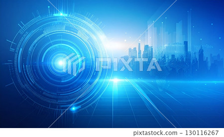 Abstract blue circuit board background with digital lines illustrating computer processor technology 130116267