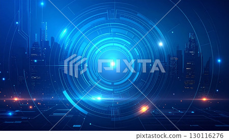 Futuristic digital technology pattern with a light blue circle design on a dark background Futuristic digital technology pattern with a light blue circle design on a dark background 130116276