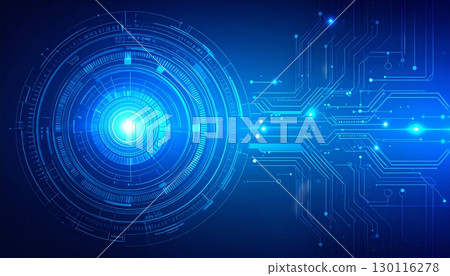 Futuristic digital technology pattern with a light blue circle design on a dark background Futuristic digital technology pattern with a light blue circle design on a dark background 130116278