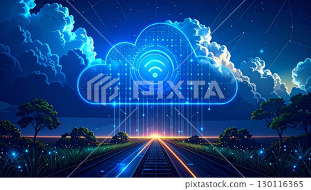 Blue computer network explodes into space, a digital communication concept for a global world 130116365