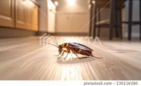 A closeup macro of a creepy brown roach, a disgusting insect pest on a wooden wall A closeup macro of a creepy brown roach, a disgusting insect pest on a wooden wall 130116380