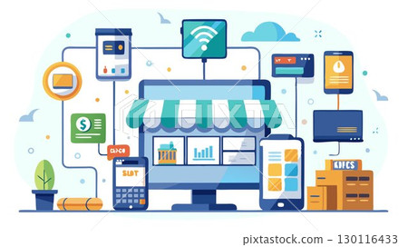 A tech-enabled IT hardware store concept utilizing innovative technology, including interactive displays, online ordering, and mobile payment options, creating a seamless and efficient shopping exper 130116433