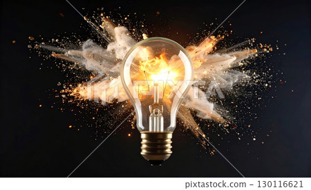 A bright, glowing light bulb radiates a powerful concept of innovation and electric energy against a dark, isolated background A bright, glowing light bulb radiates a powerful concept of innovation and electric energy against a dark, isolated background 130116621