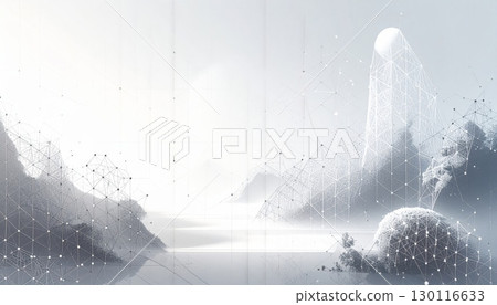 Abstract blue background with flowing light lines and technology-inspired wave patterns 130116633