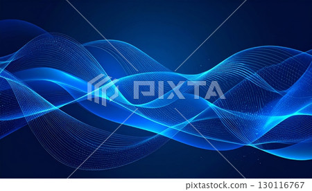 Abstract digital art with blue light waves and fractal textures creating a flowing pattern on a dark background 130116767