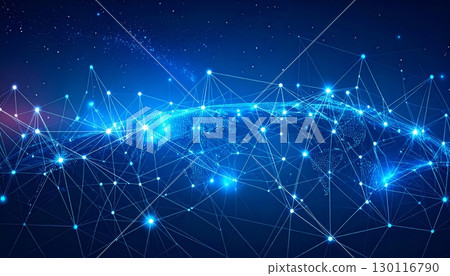 Shiny, glowing stars illuminate a magical, blue abstract background for a winter holiday illustration 130116790