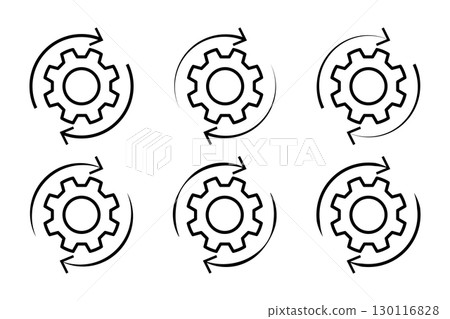 Workflow process icons set vector illustration. Rotating gear icons. Workflow process icons set vector illustration. Rotating gear icons. 130116828