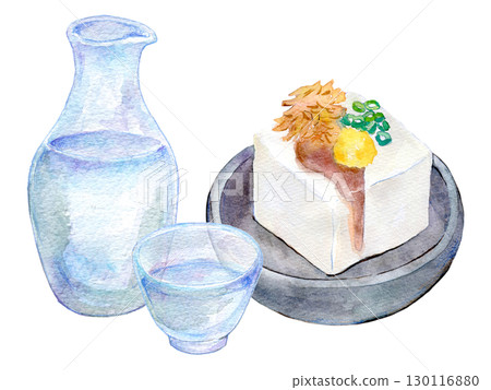 Watercolor illustration: Cold sake and cold tofu 130116880