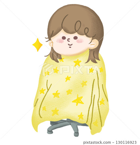 Illustration of a child sitting and getting a haircut at their first hair salon 130116923
