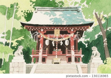 Illustration material: A shrine surrounded by greenery 130116965