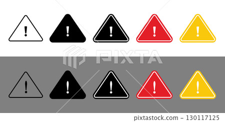 Warning Triangle Icons in Various Colors and Backgrounds. Attention Sign with Exclamation Mark Icon. 130117125