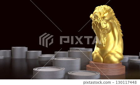 The Gold Horse  chess for Business concept 3d Rendering. 130117448