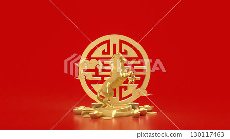 The Gold Year of horse for Chinese New year or holiday concept 3d Rendering. The Gold Year of horse for Chinese New year or holiday concept 3d Rendering. 130117463