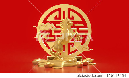 The Gold Year of horse for Chinese New year or holiday concept 3d Rendering. 130117464