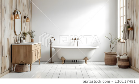 Simple and natural white bathroom bathtub illustration 130117481