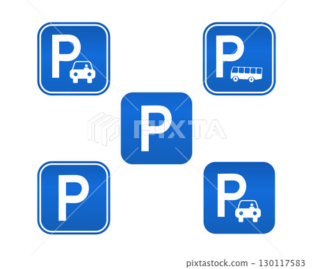 Parking Signs for Cars and Buses, Isolated on White Background. 130117583