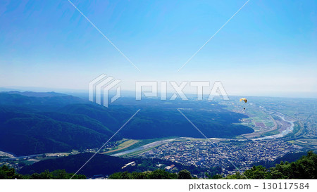 View of the plains from the plateau under a clear blue sky 130117584