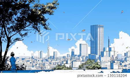 城市景觀和藍天（簡單的顏色） 130118204