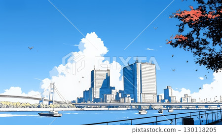 Cityscape and blue sky (simple colors) 130118205