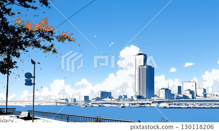 Cityscape and blue sky (simple colors) 130118206