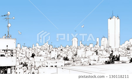 Cityscape and blue sky (simple colors) 130118211