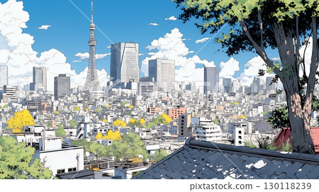 城市景觀與藍天 130118239