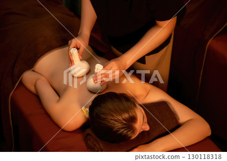 Hot herbal ball spa massage body treatment. Quiescent Hot herbal ball spa massage body treatment. Quiescent 130118318