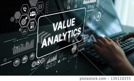 Data Visualization with Value Analytics on Computer Screen in Modern Workspace. Asymptotic smart data analytic 130118355