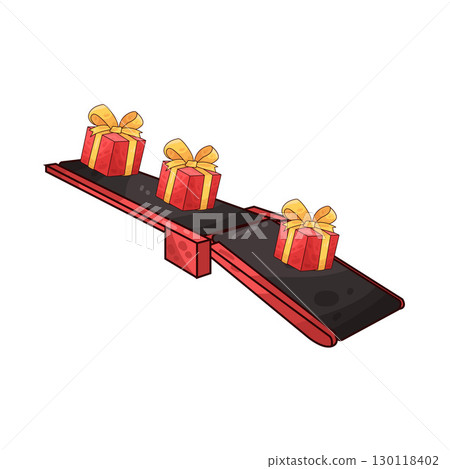 illustration of gift boxes on conveyor 130118402