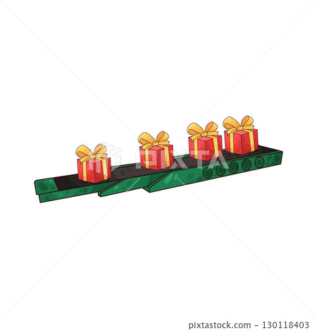 illustration of gift boxes on conveyor 130118403