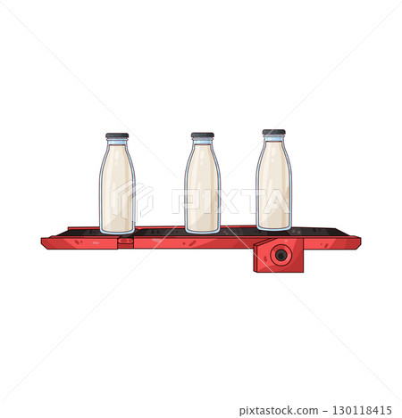 illustration of conveyor with milk bottles 130118415