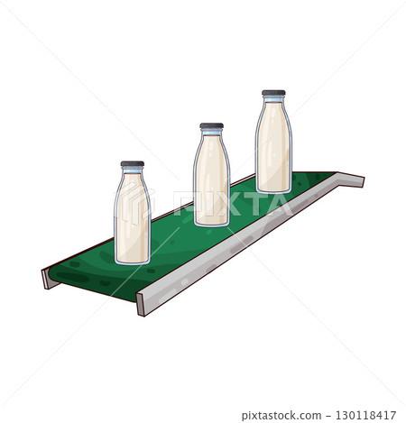 illustration of conveyor with milk bottles 130118417