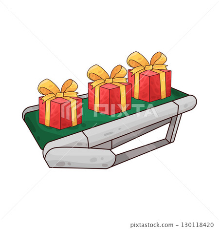 illustration of gift boxes on conveyor illustration of gift boxes on conveyor 130118420