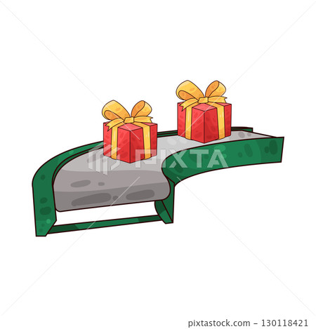 illustration of gift boxes on conveyor 130118421