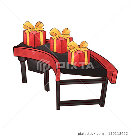 illustration of gift boxes on conveyor 130118422