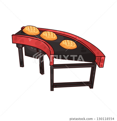 illustration of conveyor with breads 130118554